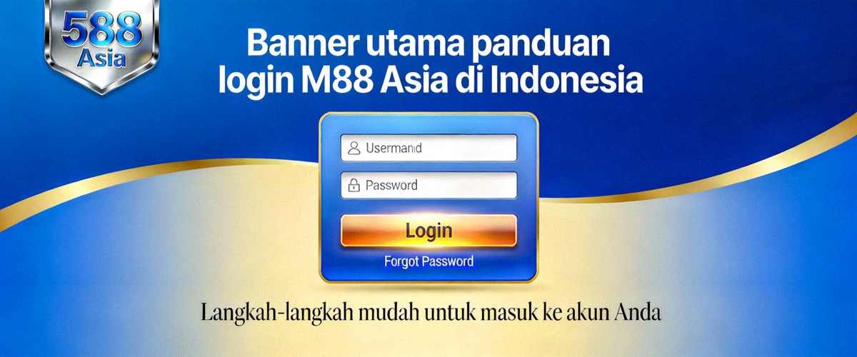 Banner utama panduan login M88 Asia di Indonesia dengan ilustrasi antarmuka login