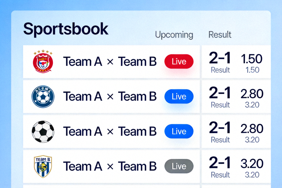 Contoh antarmuka sportsbook umum yang menunjukkan informasi pertandingan olahraga