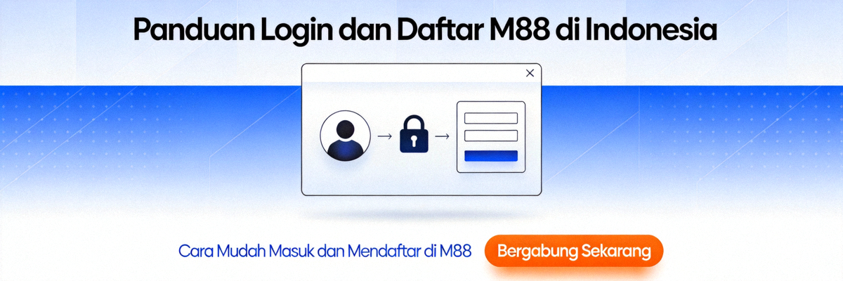 Header visual untuk halaman panduan login dan daftar M88 di Indonesia